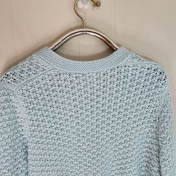 Chico's Open Front Cardigan Aqua Blue Open Knit Size 3 16 - Picture 5 of 10